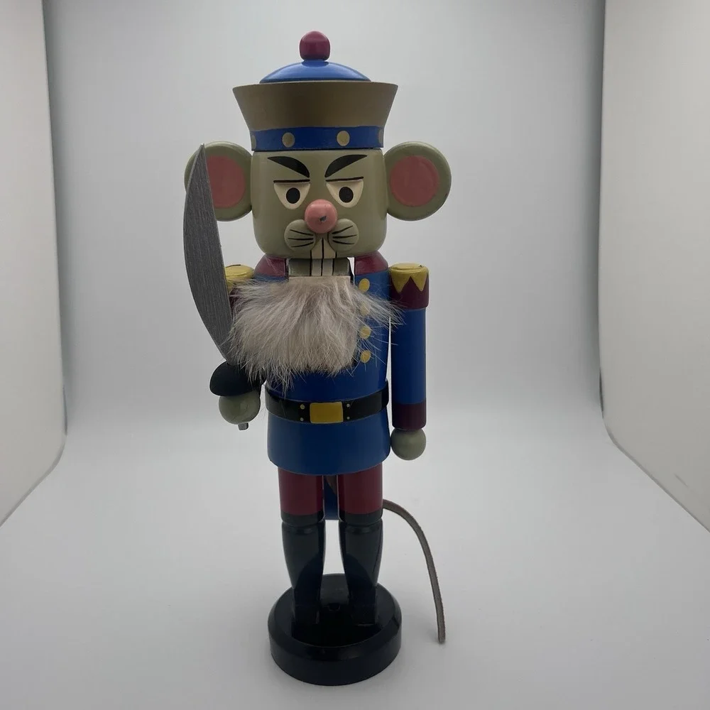 Erzgebirgische Volkskunst Nutcracker Mouse Soldier Large Pink Ears Tail 9.75
